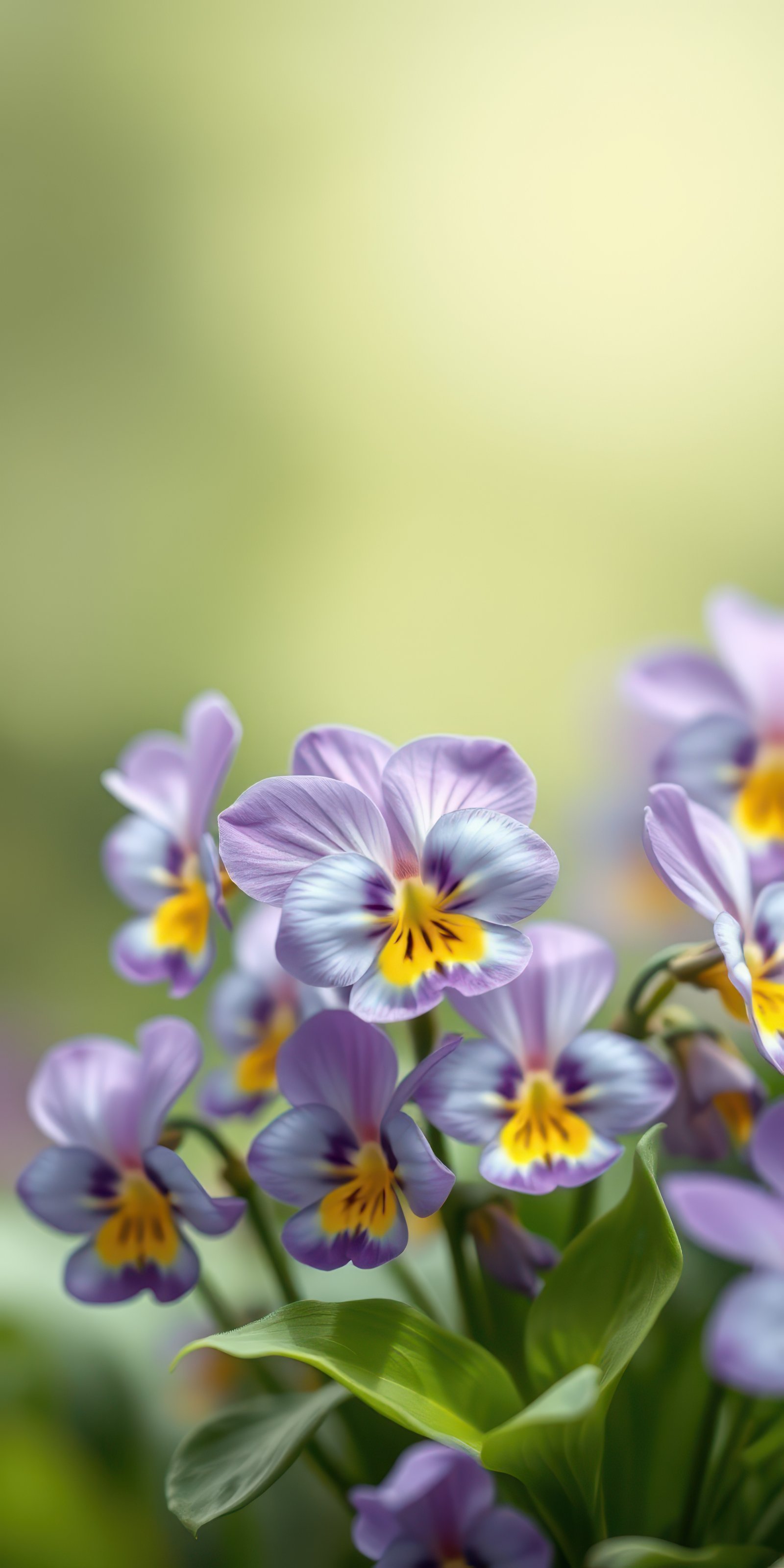 Beautiful violet pansies blooming in a garden during springtime under soft natural light
